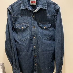 Wrangler Jean Shirt Mens Denim Western Cowboy Pearl Snap Rodeo